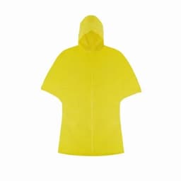 A yellow rain poncho with a hood and short sleeves, featuring a minimalist design.