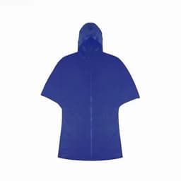 A hooded poncho in a vibrant blue colour, featuring a loose fit and short sleeves.