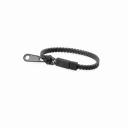 A black elastic bracelet featuring a clasp and adjustable bead for a secure fit.