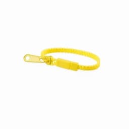 A yellow zippered wrist strap featuring a clasp and a smooth, braided design.