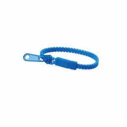 A blue wristband made of flexible material with a clasp for secure fastening and a smooth finish.