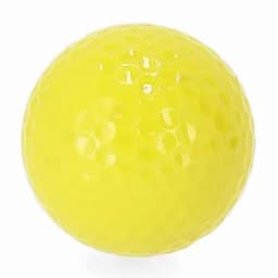 A bright yellow golf ball with a dimpled texture, featuring a smooth finish.