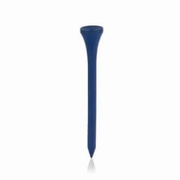 A golf tee in blue, featuring a narrow shaft and a slightly wider top for holding the golf ball.