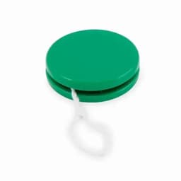 A green yo-yo with a white string attached, featuring a smooth, rounded design and no visible logo.