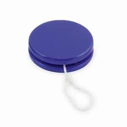A yo-yo in a vibrant purple colour, featuring a white string attached for play. The design is round and compact.