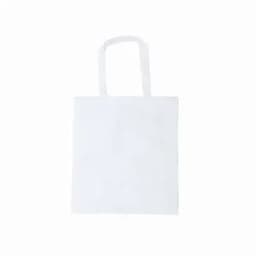 A white tote bag with two handles, featuring a simple, unbranded design.