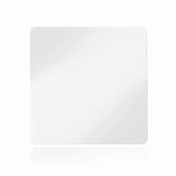 A square white mirror with a smooth reflective surface and rounded corners.