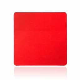 A square red drink bottle with a smooth surface, featuring a logo.