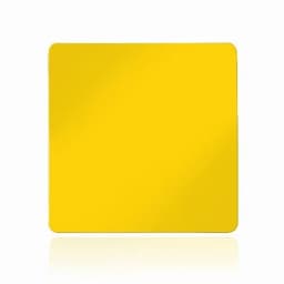 A square, glossy yellow surface with a smooth finish. The image has a reflective quality.