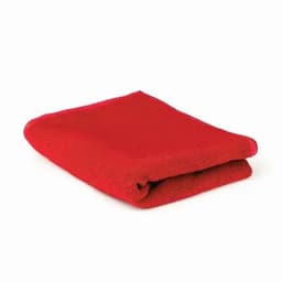 A folded red towel with a textured surface, showcasing a vibrant colour. It has no visible logos or branding.