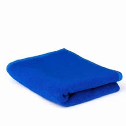 A folded blue microfibre cloth. The cloth has a soft texture and is designed for cleaning purposes.