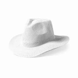 A white straw hat with a wide brim and a breathable mesh design. It has a relaxed, cowboy-style shape.