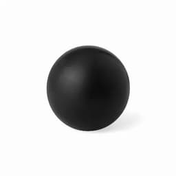 A black spherical object with a smooth surface, featuring a simplistic design.