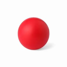 A red spherical ball with a smooth surface, positioned on a white background.