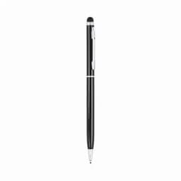 A black pen with a silver clip and a touch screen tip at the top. It has a sleek, elegant design.