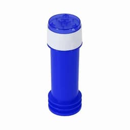 A drink bottle in bright blue with a white cap and a logo on the side.