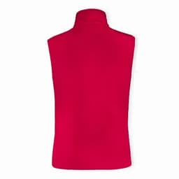 A sleeveless red vest with a high collar, featuring a simple design and no visible fastenings.