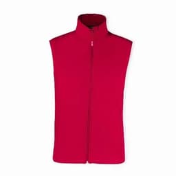 A sleeveless red vest with a high collar and a front zip fastening. It has a simple, solid design.