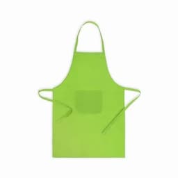 A green apron with a pocket and ties. The material appears durable and suitable for cooking or crafting activities.