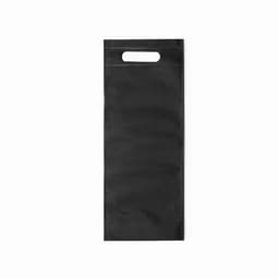 A black promotional bag with a handle, featuring a simple and sleek design.