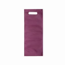 A gift bag in a deep plum colour with a handle at the top and a smooth finish.