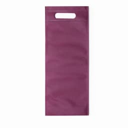 A wine bottle gift bag in a rich burgundy shade with a handle for easy carrying. It features a simple, unadorned design.