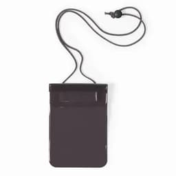 A waterproof pouch in dark grey with a cord for carrying. It features a secure closure and smooth surface.