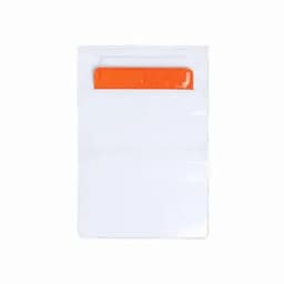 A clear plastic card holder with an orange top strip. It features a single compartment for cards or IDs.