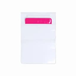 A clear card holder with a pink top seal, designed for storing identification or cards.