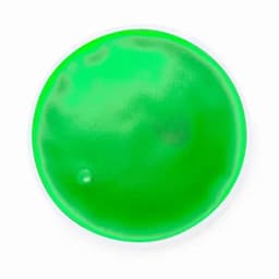 A green drink bottle with a smooth surface and a round shape, featuring a logo.