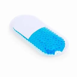 A gel eye mask featuring a blue gel interior and a white exterior, designed for soothing purposes.