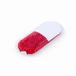 A gel heat pack with a transparent exterior and red gel beads inside, designed for warmth or soothing relief.