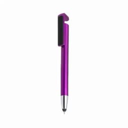 A purple pen with a sleek design and black clip, featuring a silver tip at the end.