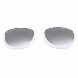 A pair of white sunglasses with grey lenses, featuring a smooth, modern design.