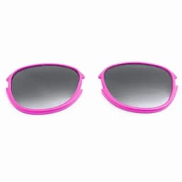 A pair of sunglasses with a vibrant pink frame and dark lenses, featuring a sleek design.
