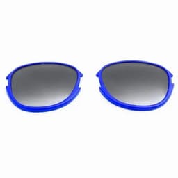 A pair of blue sunglasses with dark tinted lenses, featuring a modern design.