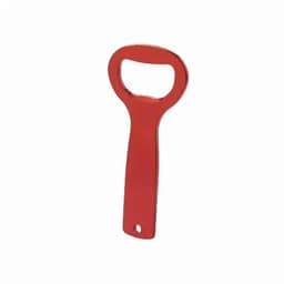 A bottle opener in a shiny red finish with a classic design and a hole for easy storage.