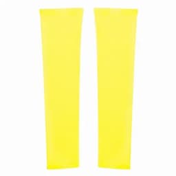 A pair of bright yellow arm sleeves, made from stretchy fabric, featuring a smooth surface.