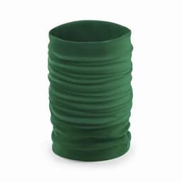 A green multifunctional fabric accessory with a textured, wrinkled design. It features a logo.
