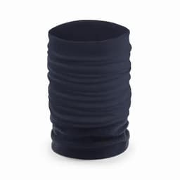 A navy blue multifunctional neck gaiter with a textured, stretchy design. It has a simple, seamless appearance.