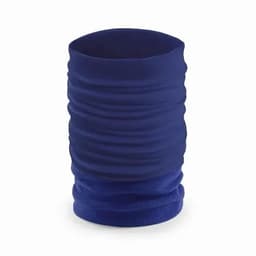 A drink bottle in deep blue with a textured, wrinkled surface and a consistent cylindrical shape. It features a logo.