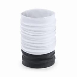 A drink bottle in a white and black design features a textured finish and a sleek, cylindrical shape.