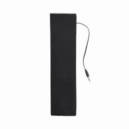 A black rectangular speaker with a wired audio jack. The product has a sleek and minimal design.