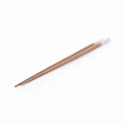 Two wooden chopsticks with a light brown finish, featuring white tips and red detailing.