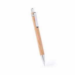 A pen with a wooden barrel and chrome accents, featuring a sleek design and a pocket clip.