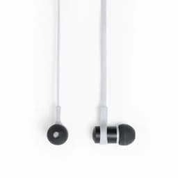 A pair of black and grey in-ear headphones with a slim cord and soft ear tips.