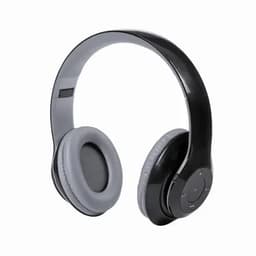 A pair of black headphones with grey ear cushions and a smooth headband, featuring a circular control panel.
