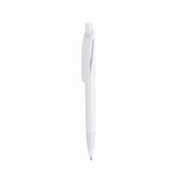 A white ballpoint pen with a sleek design and a silver clip. Features a simple, minimalist aesthetic.