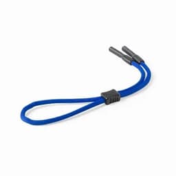 A blue paracord lanyard with two rubberised ends and a central adjuster. Features a simple and durable design.