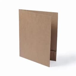 A brown folder made of sturdy paper, featuring an open design and a tab closure.